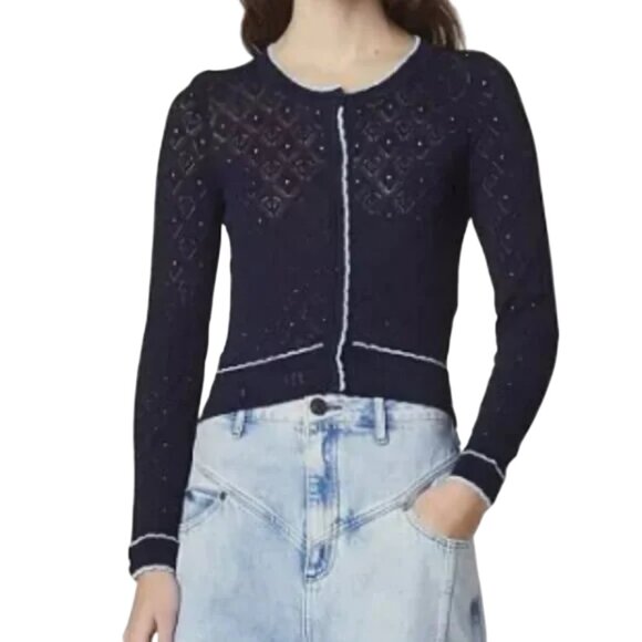 Sandro blue knit scalloped hem button-up cardigan size XS - Picture 1 of 4